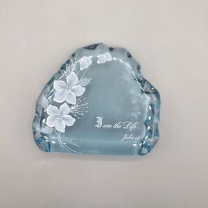 Fenton Glass Iceberg Paperweight Signed D. Cutshaw Ice Blue John 14:6
